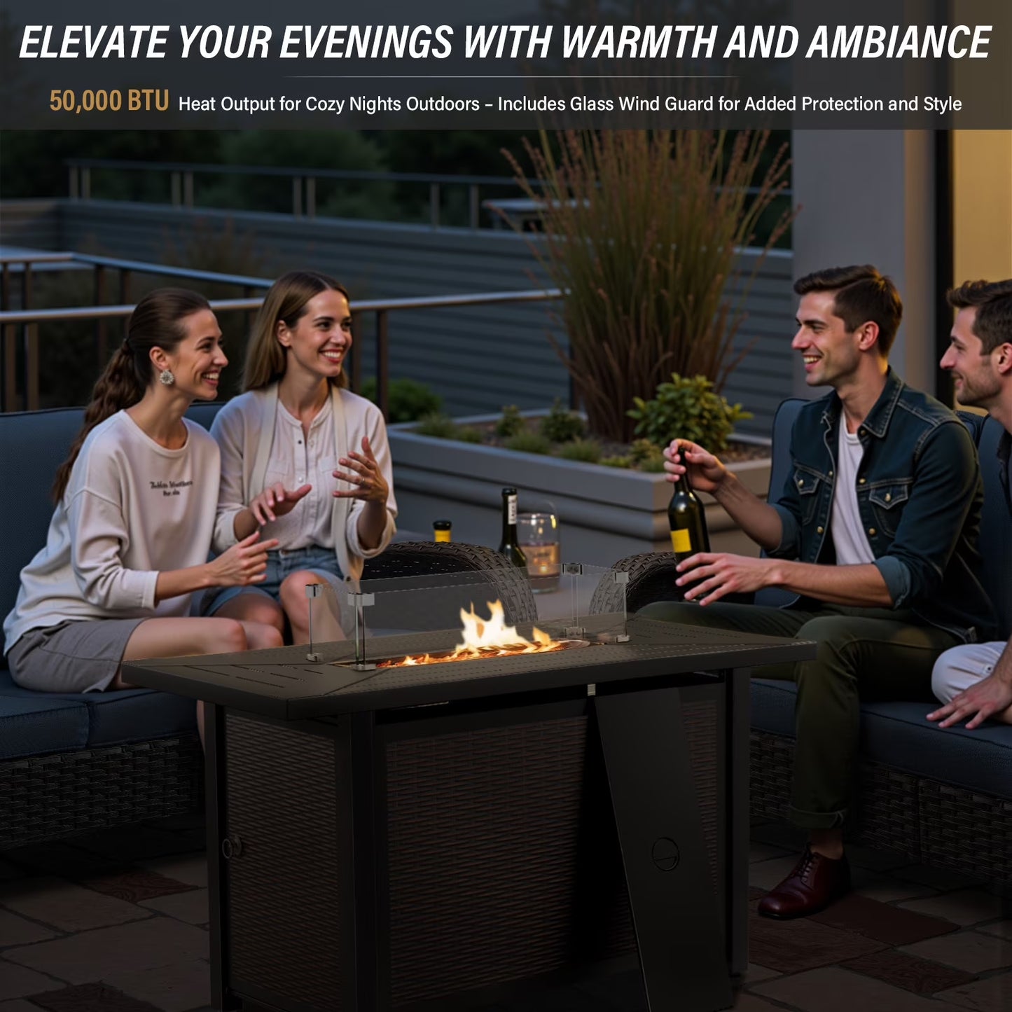 9 Pieces Patio Furniture Sets with Fire Pit Table,Swivel Chairs with 6" Thick Cushion,Sofa and Ottomans,Patio Conversation Sets for Porch Deck Garden Backyard