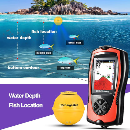Portable Sonar Fish Finder with LCD Screen - Wireless Depth Finder for Kayak