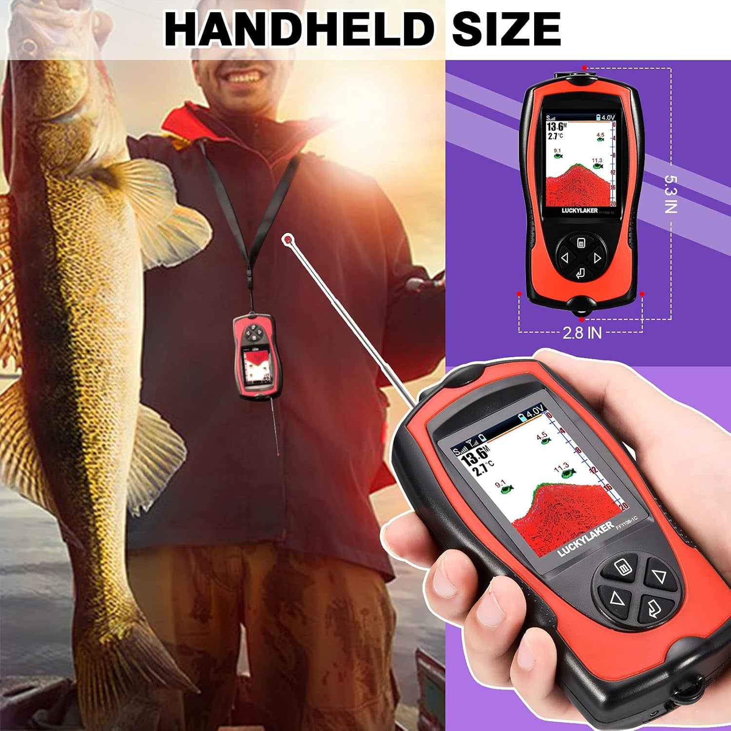 Portable Sonar Fish Finder with LCD Screen - Wireless Depth Finder for Kayak