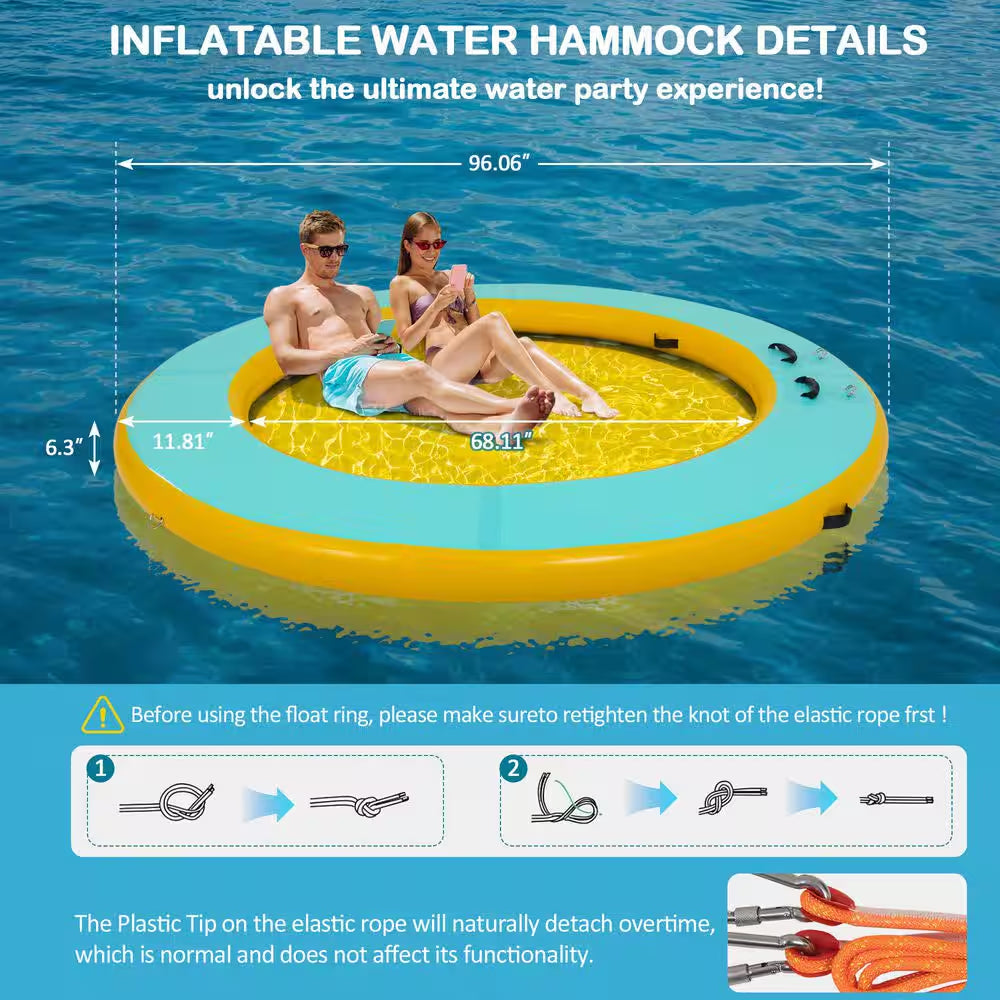 8 Ft. round Inflatable Floating Dock Platform Water Hammock Pool Float with Ladder and Carrying Bag