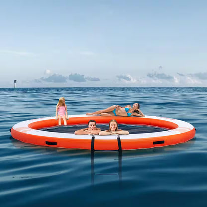 Inflatable Floating Dock Ø8Ft. Inflatable Dock Platform with Ø5Ft. Trampoline Mesh Pool Non-Slip Floating Platform Mat