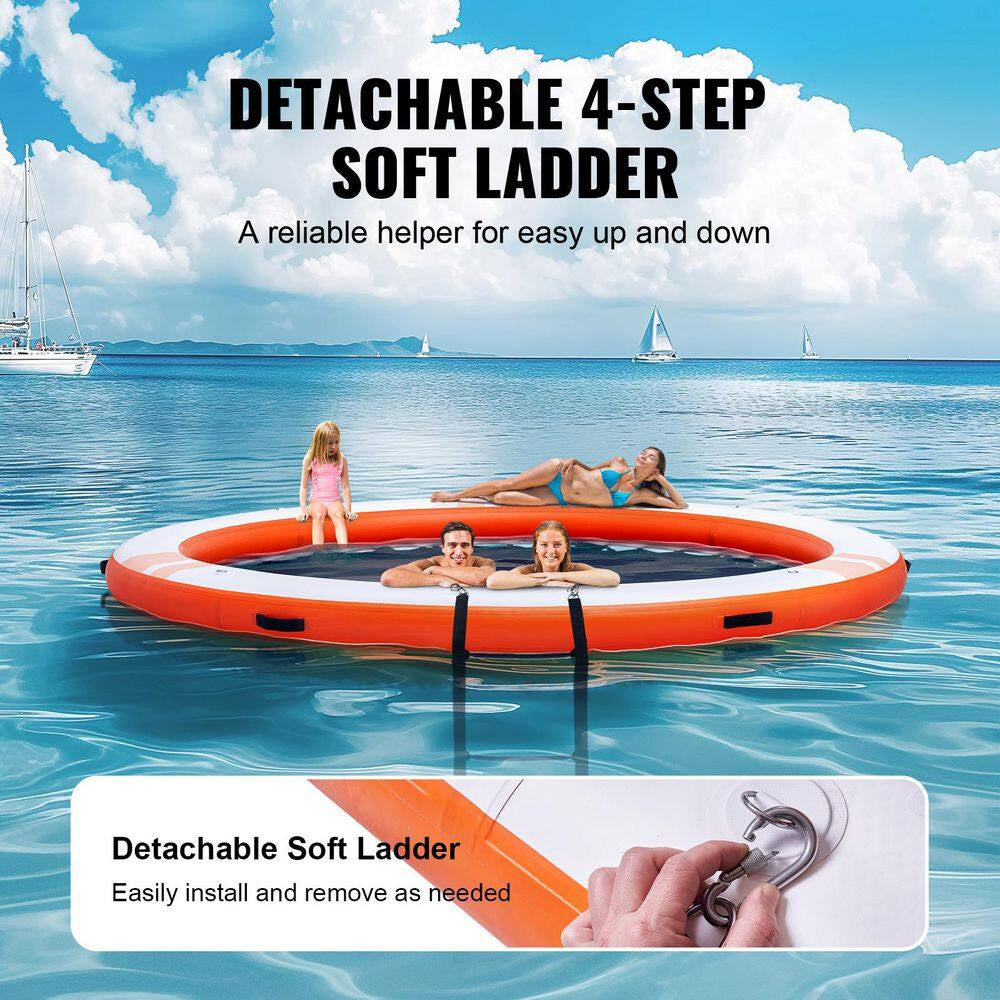 Inflatable Floating Dock Ø8Ft. Inflatable Dock Platform with Ø5Ft. Trampoline Mesh Pool Non-Slip Floating Platform Mat