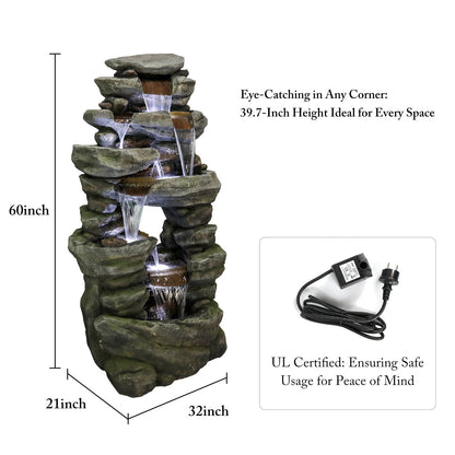Resin Rock Waterfall Fountain Large 60 Inch 7 Tier