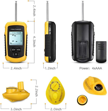 Sonar Handheld Fish Finder Transducer Portable Water Depth Finder Boat Kayak Wireless Transducer Fish Finders