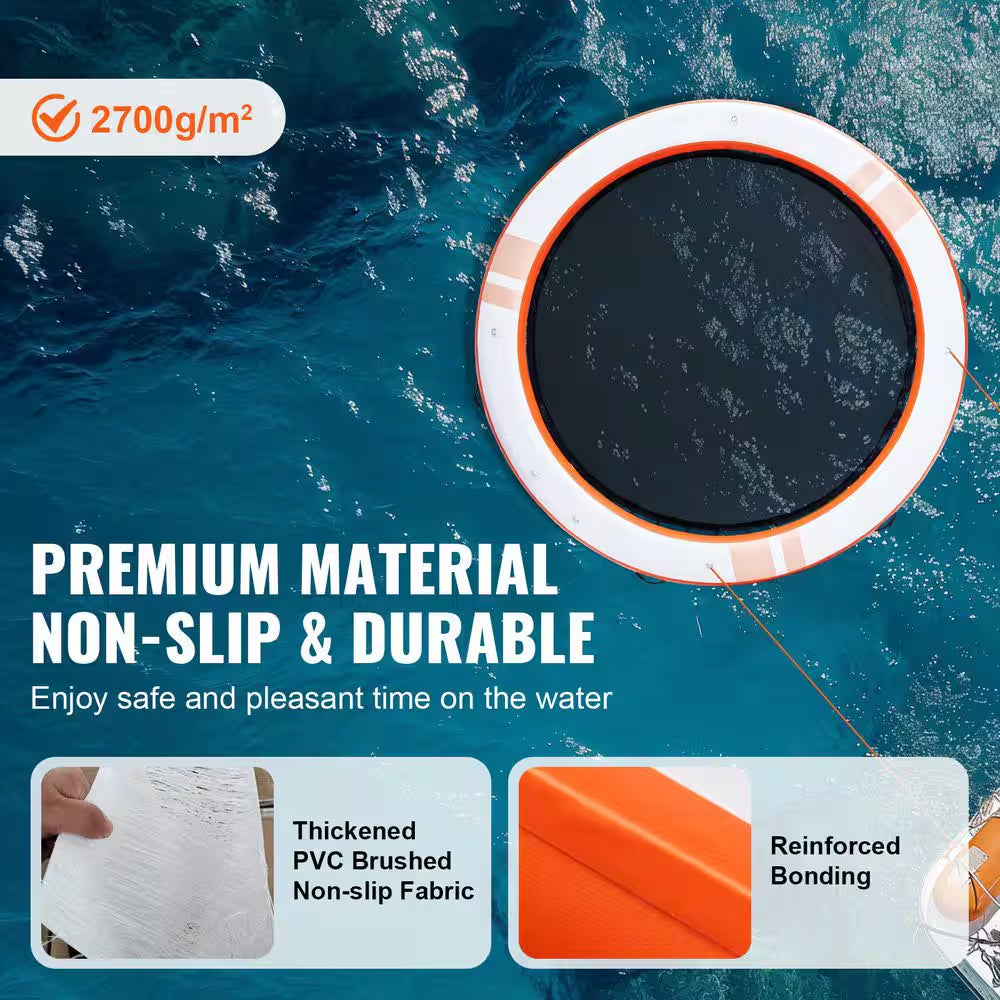 Inflatable Floating Dock Ø8Ft. Inflatable Dock Platform with Ø5Ft. Trampoline Mesh Pool Non-Slip Floating Platform Mat