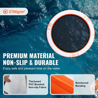 Inflatable Floating Dock Ø8Ft. Inflatable Dock Platform with Ø5Ft. Trampoline Mesh Pool Non-Slip Floating Platform Mat
