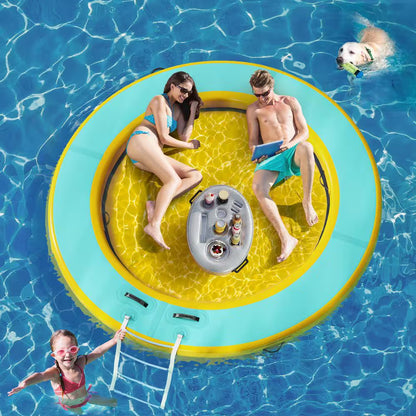 8 Ft. round Inflatable Floating Dock Platform Water Hammock Pool Float with Ladder and Carrying Bag